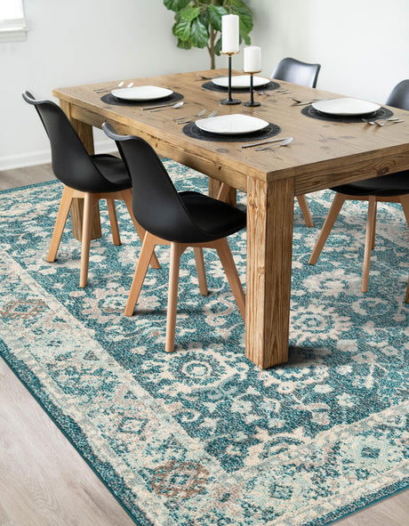 Turquoise 9' x 12' Penrose Rectangle Area Rug Classic Durable Stain Resistant Easy Clean Carpet for Traditional Indoor Home Decor for Sale at Rug Engine