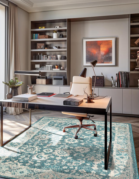 Turquoise 5' 3 x 8' Penrose Rectangle Area Rug Classic Durable Stain Resistant Easy Clean Carpet for Traditional Indoor Home Decor for Sale at Rug Engine