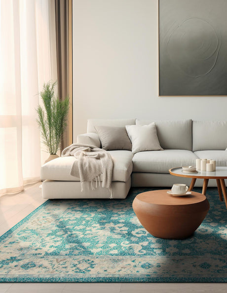 Turquoise 7' 10 x 7' 10 Penrose Square Area Rug Classic Durable Stain Resistant Easy Clean Carpet for Traditional Indoor Home Decor for Sale at Rug Engine