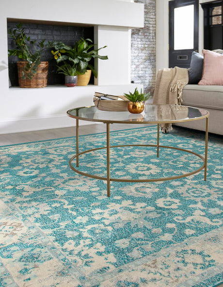 Turquoise 7' 10 x 7' 10 Penrose Square Area Rug Classic Durable Stain Resistant Easy Clean Carpet for Traditional Indoor Home Decor for Sale at Rug Engine