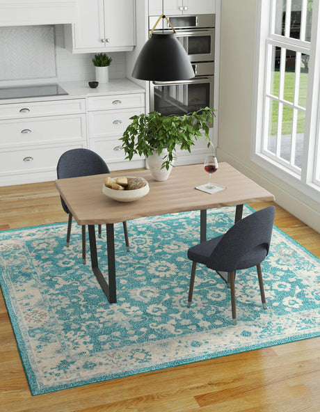 Turquoise 7' 10 x 7' 10 Penrose Square Area Rug Classic Durable Stain Resistant Easy Clean Carpet for Traditional Indoor Home Decor for Sale at Rug Engine