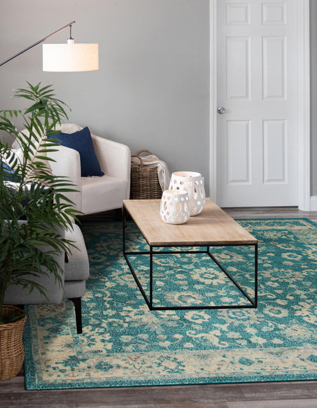 Turquoise 7' 10 x 7' 10 Penrose Square Area Rug Classic Durable Stain Resistant Easy Clean Carpet for Traditional Indoor Home Decor for Sale at Rug Engine