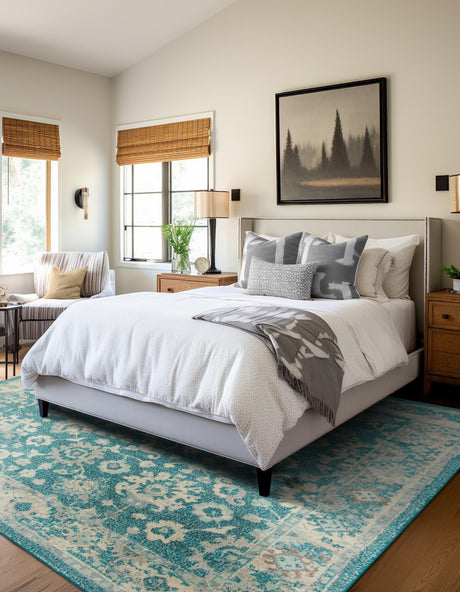 Turquoise 7' 10 x 7' 10 Penrose Square Area Rug Classic Durable Stain Resistant Easy Clean Carpet for Traditional Indoor Home Decor for Sale at Rug Engine