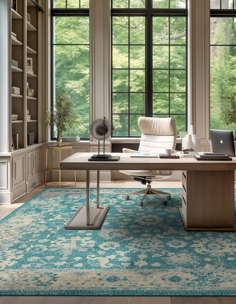 Turquoise 7' 10 x 7' 10 Penrose Square Area Rug Classic Durable Stain Resistant Easy Clean Carpet for Traditional Indoor Home Decor for Sale at Rug Engine
