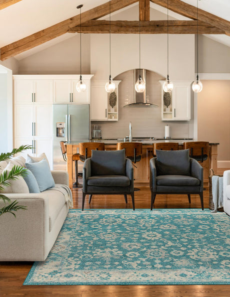 Turquoise 7' 10 x 7' 10 Penrose Square Area Rug Classic Durable Stain Resistant Easy Clean Carpet for Traditional Indoor Home Decor for Sale at Rug Engine