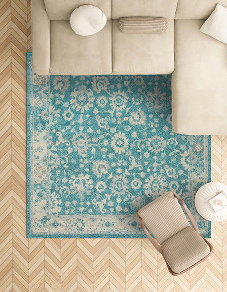 Turquoise 7' 10 x 7' 10 Penrose Square Area Rug Classic Durable Stain Resistant Easy Clean Carpet for Traditional Indoor Home Decor for Sale at Rug Engine