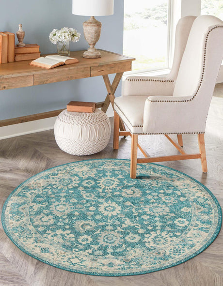 Turquoise 3' 1 x 3' 1 Penrose Round Area Rug