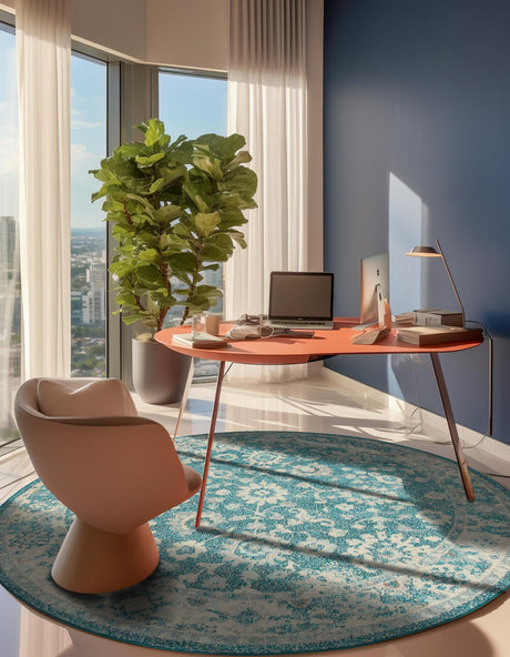 Turquoise 6' 1 x 6' 1 Penrose Round Area Rug Classic Durable Stain Resistant Easy Clean Carpet for Traditional Indoor Home Decor for Sale at Rug Engine