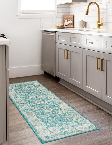 Turquoise 2' x 6' 1 Penrose Runner Area Rug Classic Durable Stain Resistant Easy Clean Carpet for Traditional Indoor Home Decor for Sale at Rug Engine