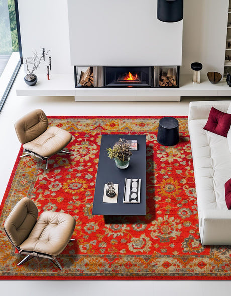 Rust Red 8' x 8' Penrose Square Area Rug Classic Durable Stain Resistant Easy Clean Carpet for Traditional Indoor Home Decor for Sale at Rug Engine