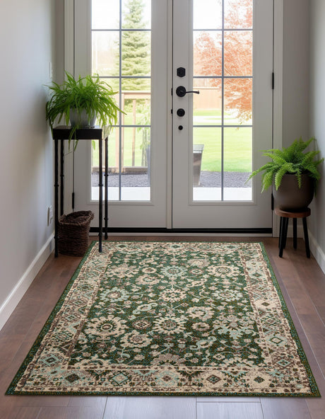 Green 9' x 12' Penrose Rectangle Area Rug Classic Durable Stain Resistant Easy Clean Carpet for Traditional Indoor Home Decor for Sale at Rug Engine