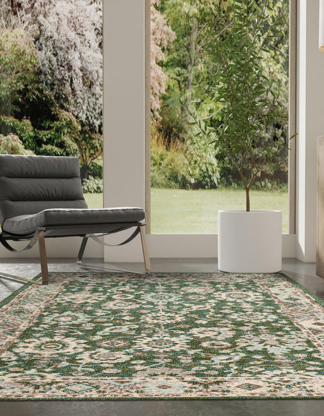 Green 7' 10 x 10' Penrose Rectangle Area Rug Classic Durable Stain Resistant Easy Clean Carpet for Traditional Indoor Home Decor for Sale at Rug Engine
