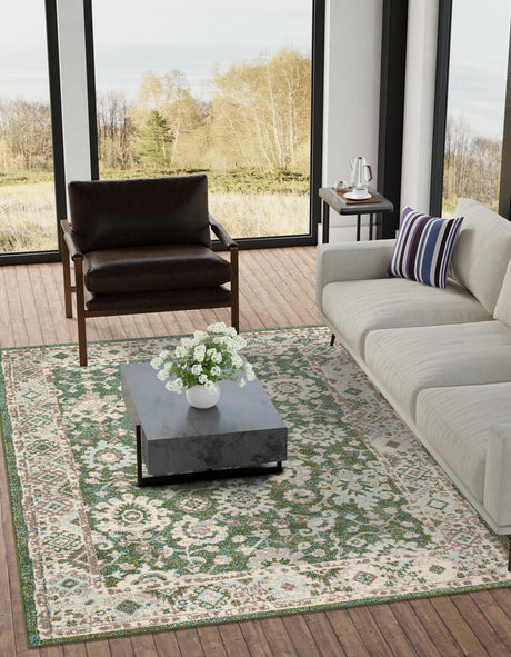 Green 5' 3 x 8' Penrose Rectangle Area Rug Classic Durable Stain Resistant Easy Clean Carpet for Traditional Indoor Home Decor for Sale at Rug Engine