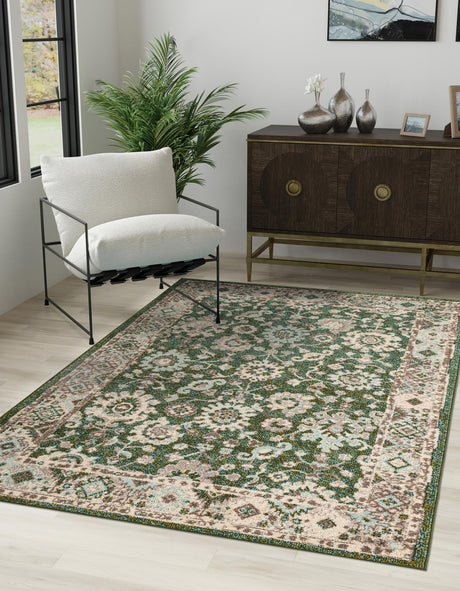 Green 3' 1 x 5' 3 Penrose Rectangle Area Rug Classic Durable Stain Resistant Easy Clean Carpet for Traditional Indoor Home Decor for Sale at Rug Engine