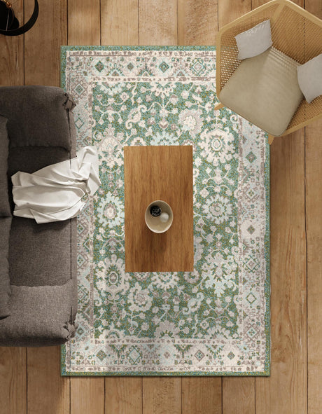 Green 7' 10 x 10' Penrose Rectangle Area Rug Classic Durable Stain Resistant Easy Clean Carpet for Traditional Indoor Home Decor for Sale at Rug Engine