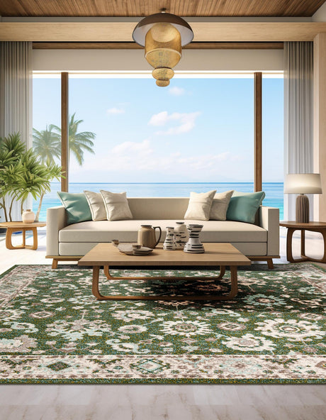 Green 7' 10 x 7' 10 Penrose Square Area Rug Classic Durable Stain Resistant Easy Clean Carpet for Traditional Indoor Home Decor for Sale at Rug Engine