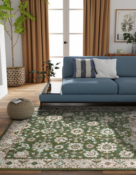 Green 7' 10 x 7' 10 Penrose Square Area Rug Classic Durable Stain Resistant Easy Clean Carpet for Traditional Indoor Home Decor for Sale at Rug Engine