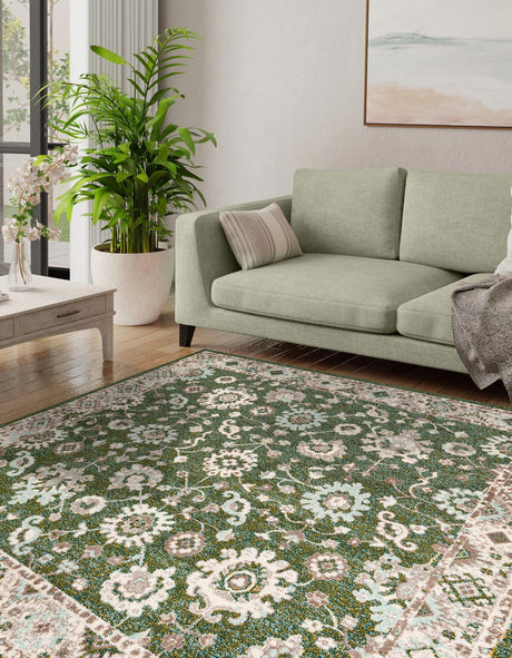 Green 7' 10 x 7' 10 Penrose Square Area Rug Classic Durable Stain Resistant Easy Clean Carpet for Traditional Indoor Home Decor for Sale at Rug Engine