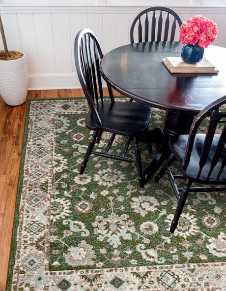 Green 7' 10 x 7' 10 Penrose Square Area Rug Classic Durable Stain Resistant Easy Clean Carpet for Traditional Indoor Home Decor for Sale at Rug Engine