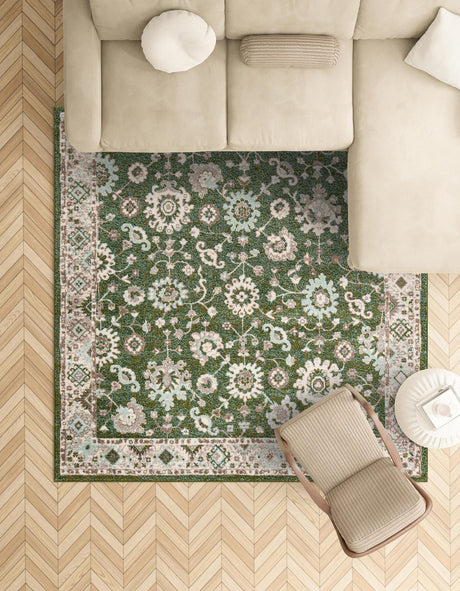 Green 7' 10 x 7' 10 Penrose Square Area Rug Classic Durable Stain Resistant Easy Clean Carpet for Traditional Indoor Home Decor for Sale at Rug Engine