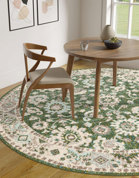 Green 6' 1 x 6' 1 Penrose Round Area Rug Classic Durable Stain Resistant Easy Clean Carpet for Traditional Indoor Home Decor for Sale at Rug Engine