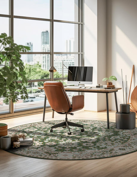 Green 6' 1 x 6' 1 Penrose Round Area Rug Classic Durable Stain Resistant Easy Clean Carpet for Traditional Indoor Home Decor for Sale at Rug Engine