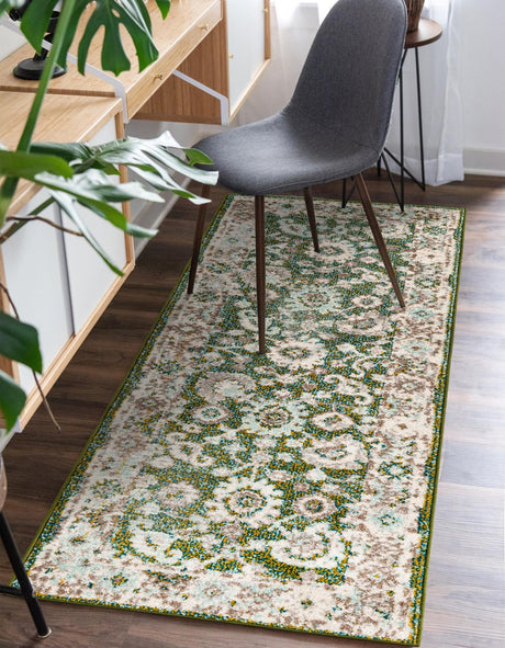 Green 2' x 6' 1 Penrose Runner Area Rug Classic Durable Stain Resistant Easy Clean Carpet for Traditional Indoor Home Decor for Sale at Rug Engine