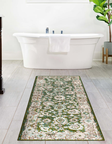 Green 2' x 6' 1 Penrose Runner Area Rug Classic Durable Stain Resistant Easy Clean Carpet for Traditional Indoor Home Decor for Sale at Rug Engine