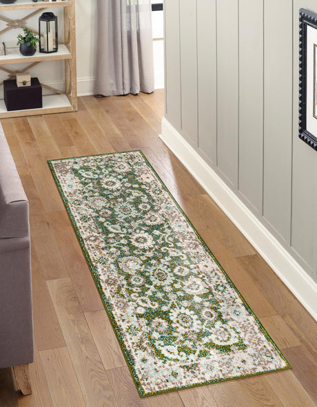 Green 2' x 6' 1 Penrose Runner Area Rug Classic Durable Stain Resistant Easy Clean Carpet for Traditional Indoor Home Decor for Sale at Rug Engine