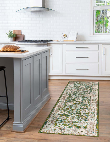 Green 2' x 6' 1 Penrose Runner Area Rug Classic Durable Stain Resistant Easy Clean Carpet for Traditional Indoor Home Decor for Sale at Rug Engine