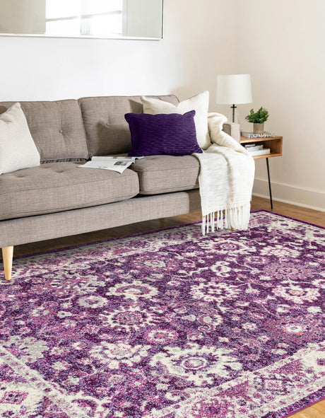 Purple 7' 10 x 10' Penrose Rectangle Area Rug Classic Durable Stain Resistant Easy Clean Carpet for Traditional Indoor Home Decor for Sale at Rug Engine
