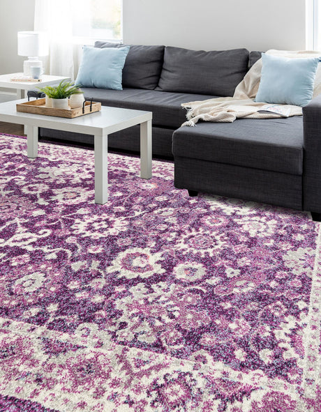 Purple 7' 10 x 10' Penrose Rectangle Area Rug Classic Durable Stain Resistant Easy Clean Carpet for Traditional Indoor Home Decor for Sale at Rug Engine