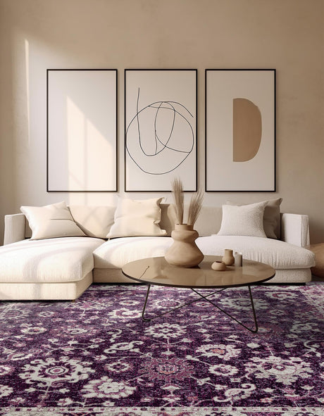 Purple 7' 10 x 7' 10 Penrose Square Area Rug Classic Durable Stain Resistant Easy Clean Carpet for Traditional Indoor Home Decor for Sale at Rug Engine