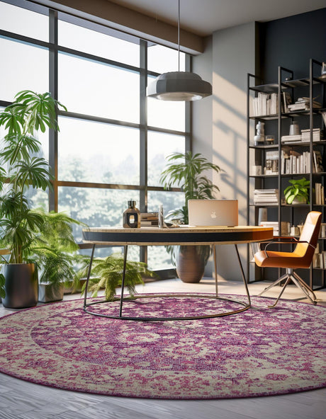 Purple 3' 1 x 3' 1 Penrose Round Area Rug Classic Durable Stain Resistant Easy Clean Carpet for Traditional Indoor Home Decor for Sale at Rug Engine
