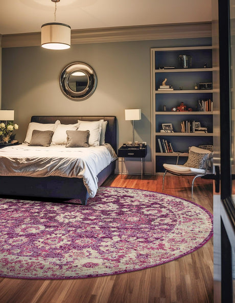 Purple 6' 1 x 6' 1 Penrose Round Area Rug Classic Durable Stain Resistant Easy Clean Carpet for Traditional Indoor Home Decor for Sale at Rug Engine