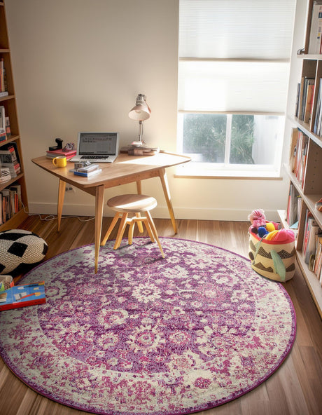 Purple 6' 1 x 6' 1 Penrose Round Area Rug Classic Durable Stain Resistant Easy Clean Carpet for Traditional Indoor Home Decor for Sale at Rug Engine
