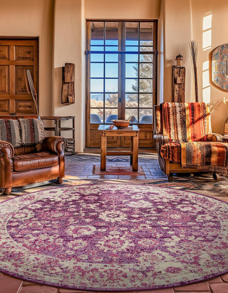 Purple 6' 1 x 6' 1 Penrose Round Area Rug Classic Durable Stain Resistant Easy Clean Carpet for Traditional Indoor Home Decor for Sale at Rug Engine