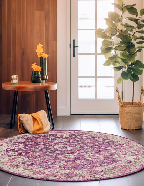 Purple 3' 1 x 3' 1 Penrose Round Area Rug Classic Durable Stain Resistant Easy Clean Carpet for Traditional Indoor Home Decor for Sale at Rug Engine