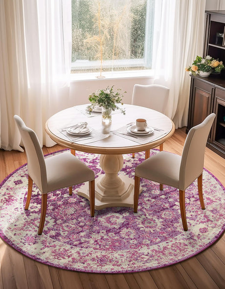 Purple 3' 1 x 3' 1 Penrose Round Area Rug Classic Durable Stain Resistant Easy Clean Carpet for Traditional Indoor Home Decor for Sale at Rug Engine