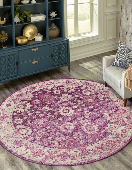 Purple 3' 1 x 3' 1 Penrose Round Area Rug Classic Durable Stain Resistant Easy Clean Carpet for Traditional Indoor Home Decor for Sale at Rug Engine
