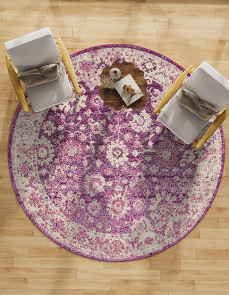 Purple 6' 1 x 6' 1 Penrose Round Area Rug Classic Durable Stain Resistant Easy Clean Carpet for Traditional Indoor Home Decor for Sale at Rug Engine