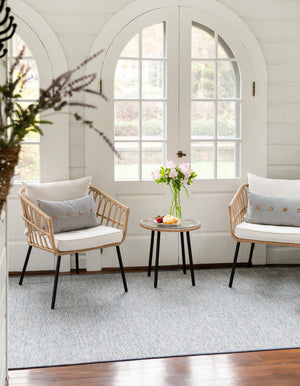 Blue 4' 2 x 6' Outdoor Solid Rectangle Area Rug Weather Resistant for Patio, Deck, Terrace, Balcony, Porch 100% Polypropylene Minimalist Waterproof Carpet for Sale at Rug Engine