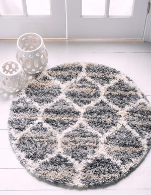 Gray 3' 3 x 3' 3 Hygge Shag Round Area Rug Thick Soft Touch Fluffy & Plush Shaggy Pile 100% Polypropylene With Jute Backing Modern Carpet for Sale at Rug Engine