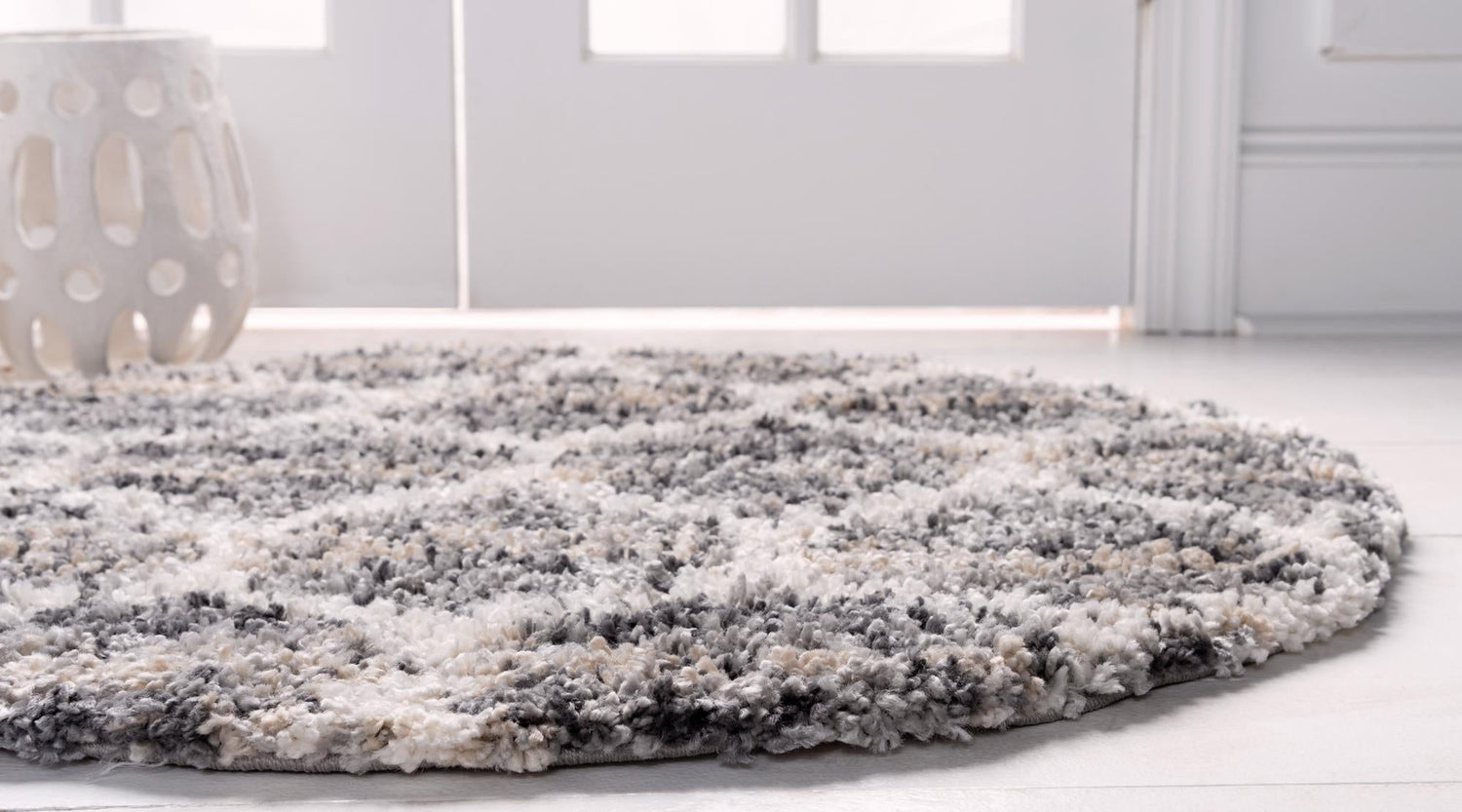 Gray 3' 3 x 3' 3 Hygge Shag Round Area Rug Thick Soft Touch Fluffy & Plush Shaggy Pile 100% Polypropylene With Jute Backing Modern Carpet for Sale at Rug Engine