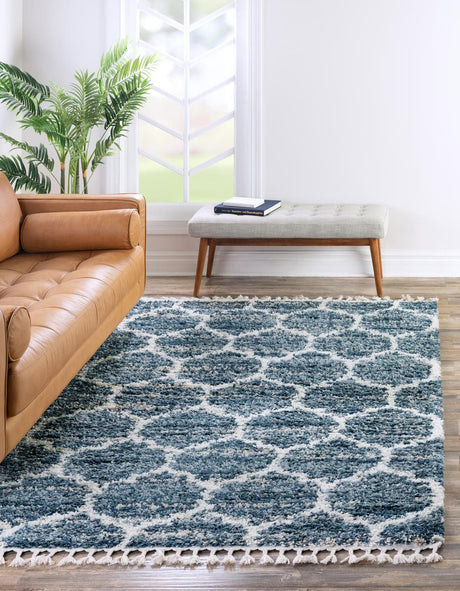 Blue 8' x 10' Hygge Shag Rectangle Area Rug Thick Soft Touch Fluffy & Plush Shaggy Pile 100% Polypropylene With Jute Backing Modern Carpet for Sale at Rug Engine