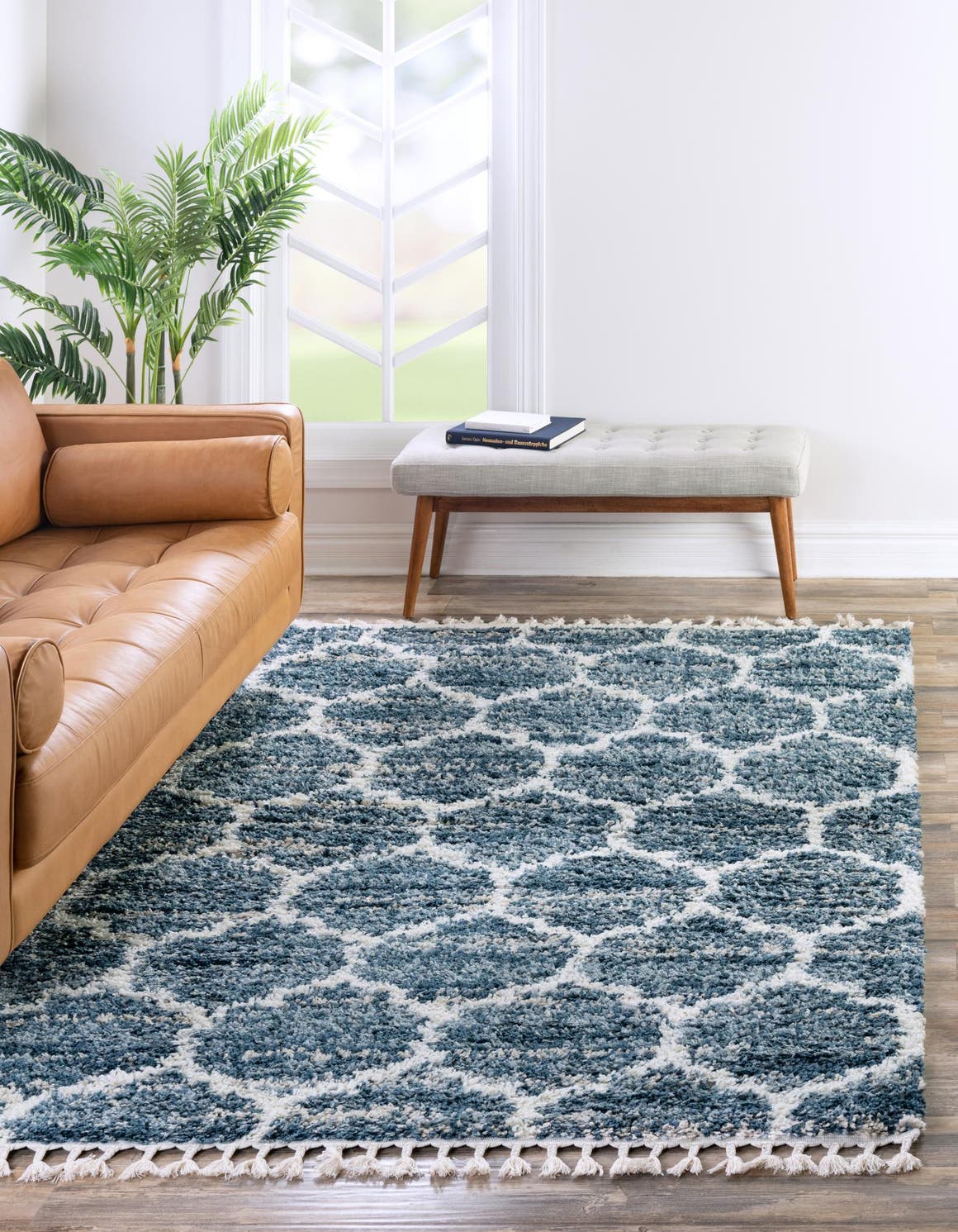 Blue 4' 1 x 6' 1 Hygge Shag Rectangle Area Rug Thick Soft Touch Fluffy & Plush Shaggy Pile 100% Polypropylene With Jute Backing Modern Carpet for Sale at Rug Engine