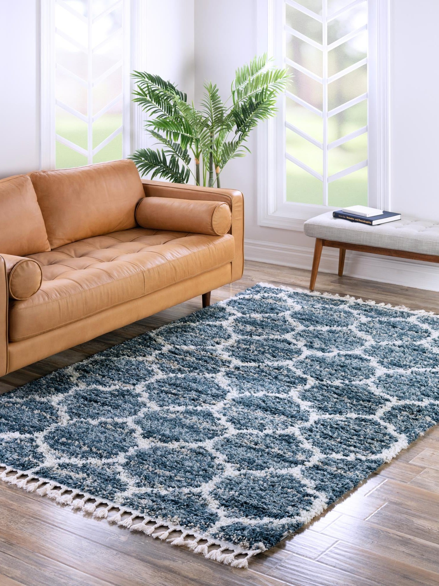 Blue 4' 1 x 6' 1 Hygge Shag Rectangle Area Rug Thick Soft Touch Fluffy & Plush Shaggy Pile 100% Polypropylene With Jute Backing Modern Carpet for Sale at Rug Engine