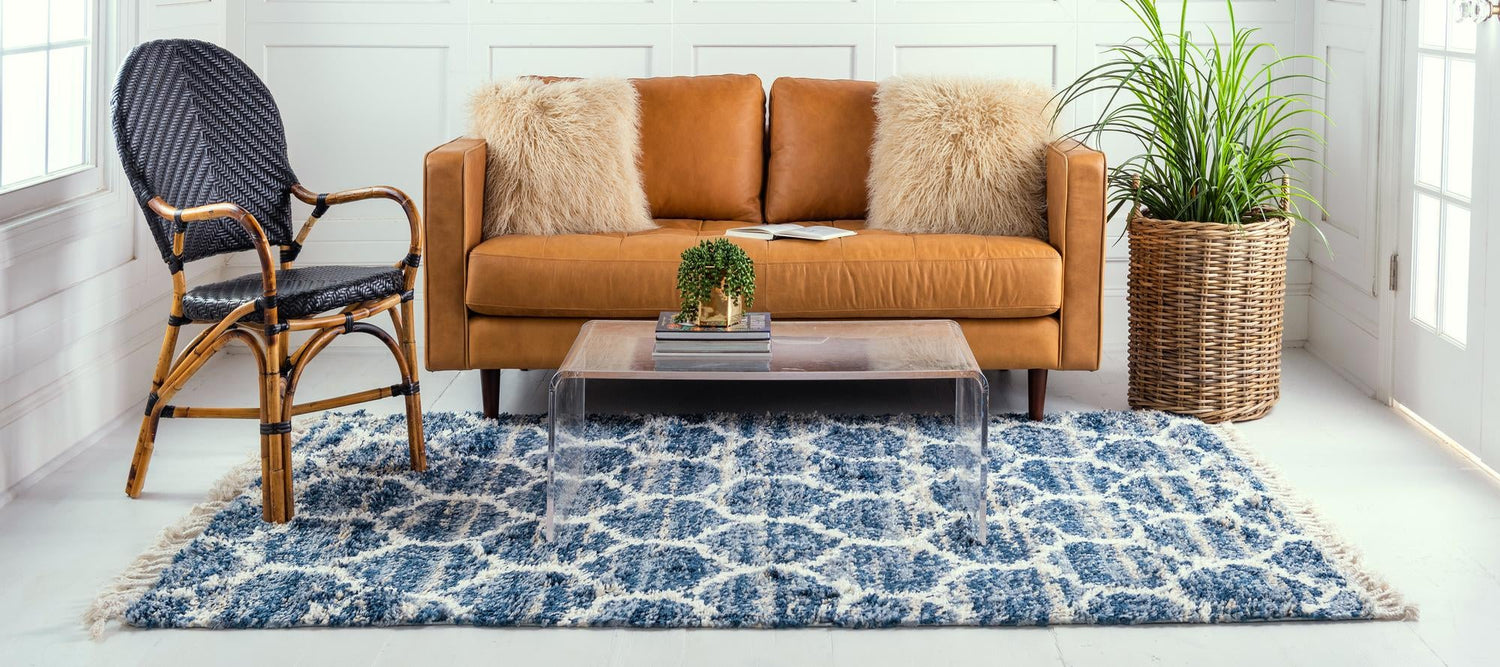 Blue 4' 1 x 6' 1 Hygge Shag Rectangle Area Rug Thick Soft Touch Fluffy & Plush Shaggy Pile 100% Polypropylene With Jute Backing Modern Carpet for Sale at Rug Engine