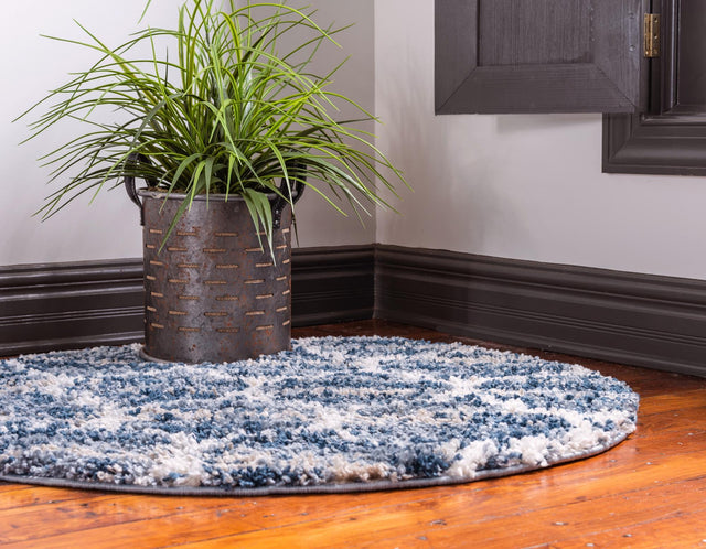 Blue 5' x 5' Hygge Shag Round Area Rug Thick Soft Touch Fluffy & Plush Shaggy Pile 100% Polypropylene With Jute Backing Modern Carpet for Sale at Rug Engine
