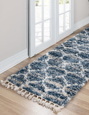 Blue 2' 7 x 8' 2 Hygge Shag Runner Area Rug Thick Soft Touch Fluffy & Plush Shaggy Pile 100% Polypropylene With Jute Backing Modern Carpet for Sale at Rug Engine